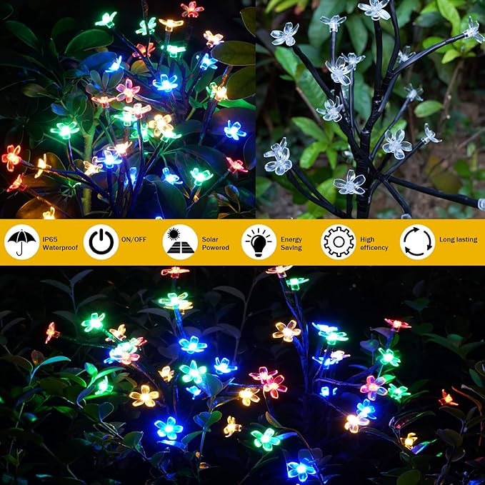 Solar Garden Lights Outdoor,Waterproof Solar Lights for Outside Decorative 4Pack, 80Led Flowers Garden Decor, Outdoor Lights for Yard Pathway,Lawn,Garden Decorations