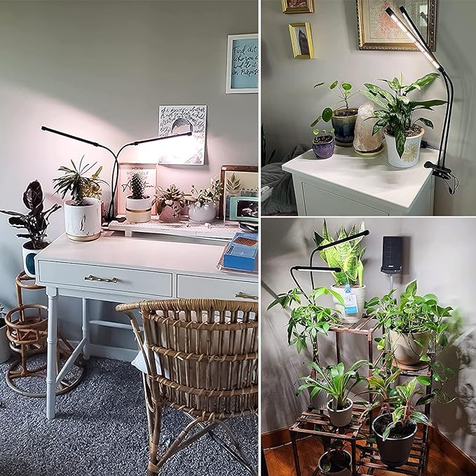 Wolezek Grow Lights for Indoor Plants, 2 Pack 6000K LED White Plant Grow Lights Indoor, Full Spectrum Grow Lamp with Clip, Auto ON & Off Timer 6/12/16H, 3 Modes, 5-Level Dimmable Brightness