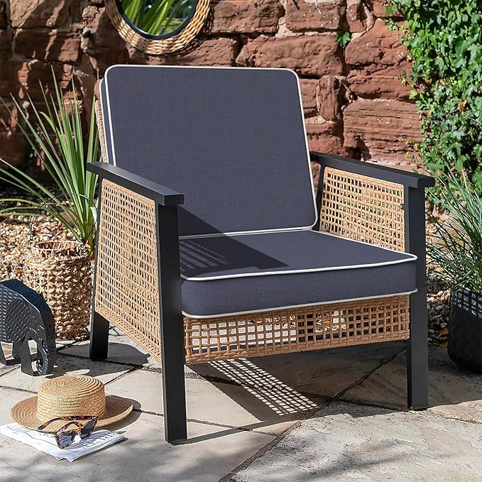 LVTXIII Patio Chair Cushions 22"x22"x3", Water-Repellent Outdoor Seat Cushions for Patio Furniture, Square Chair Pads with Ties for Home Garden Decoration, Set of 2, Textured Navy