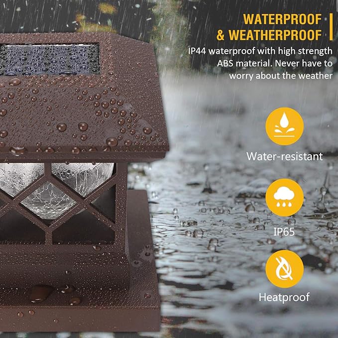 TWINSLUXES Fence Post Cap Light, LED Solar Lights for Deck Posts, Solar Post Caps Light Outdoor for 3.5x3.5/4x4/5x5 Posts, Wood or Vinyl Fence Deck Post, Warm Light (Brown)