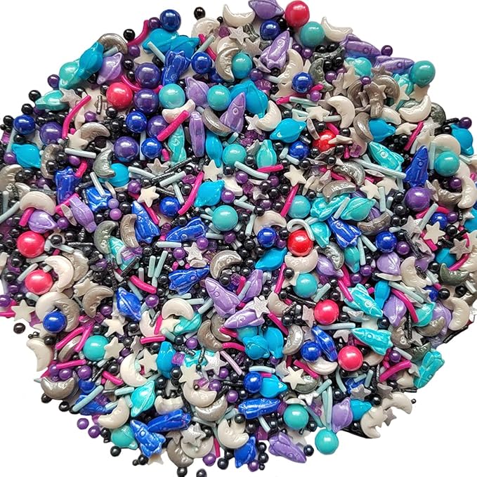 Homankit Space Theme Sprinkles Planet Moon Rocket Stars Sugar Sprinkle Baking Cake Cupcake Ice Cream Donut Decoration 3.35 Ounces