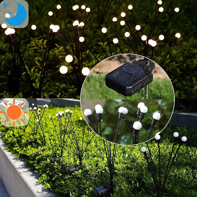 Solar Garden Lights Outdoor, 8 Pack Solar Firefly Lights, Starburst Swaying Lights, Waterproof Garden Decor for Yard Patio Pathway Lawn, Gardening Gifts for Women, White, 8pack6touYBD