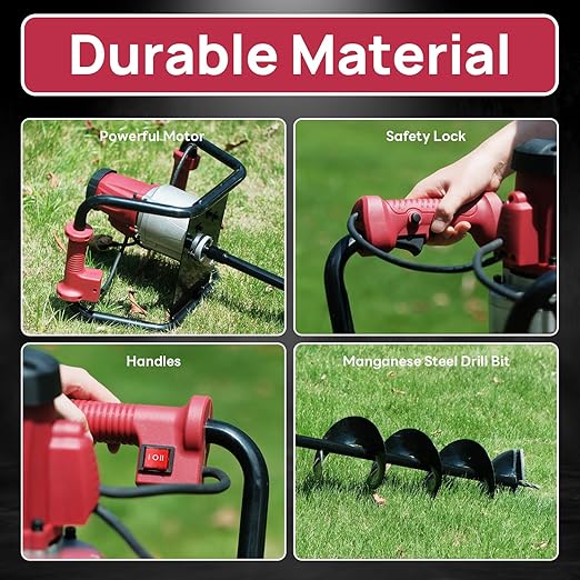 DC HOUSE 1500W Electric Post Hole Digger Earth Auger Hole Digger Auger Digging Tools with 6" Digging and Extension Rods for Farmland Garden Plant