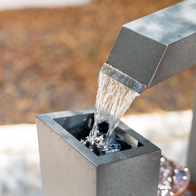 XBrand Freestanding Sculptural Metal Multi-Tiered Flower Water Fountain, No LED Lights, Gray and Bronze, 38" Tall