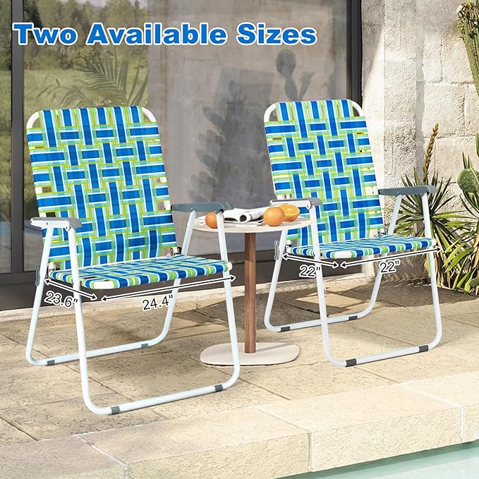 VINGLI Patio Lawn Webbed Folding Chairs Outdoor Beach Portable Camping Chair for Yard, Garden (4, Blue, Oversized)