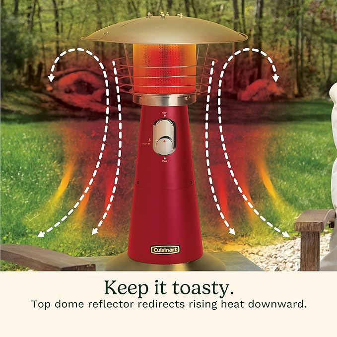 Cuisinart Portable Tabletop Patio Heater, 11,000 BTU Outdoor Propane Heater with Safety Tilt Switch and Adjustable Heat, Burner Screen Guard, 30 sq. Foot Heat Range, Red