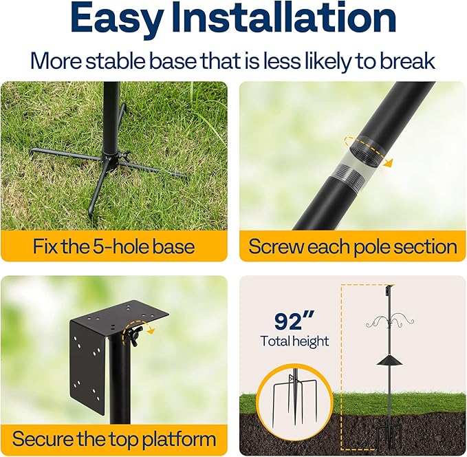 VIVOHOME 106 Inch Bird Feeder Pole, Heavy Duty Adjustable Bird House Stand Pole for Outdoor, Bird House Pole Mount Kit with 5 Prong