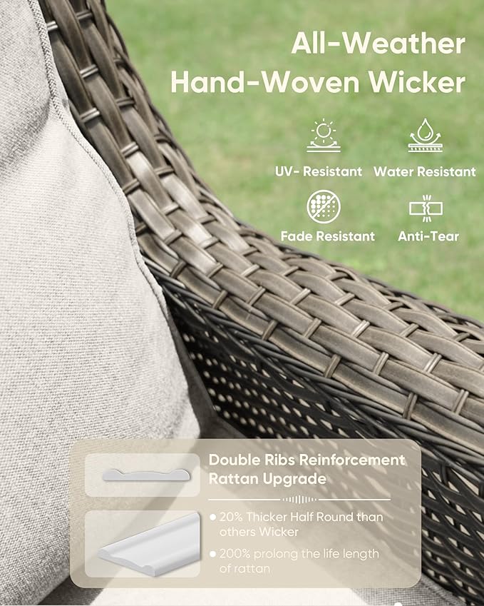 HUMMUH Outdoor Swivel Rocker Wicker Patio Chairs Set of 2, Rattan Rocking Chair Furniture Set (Grey,Beige)