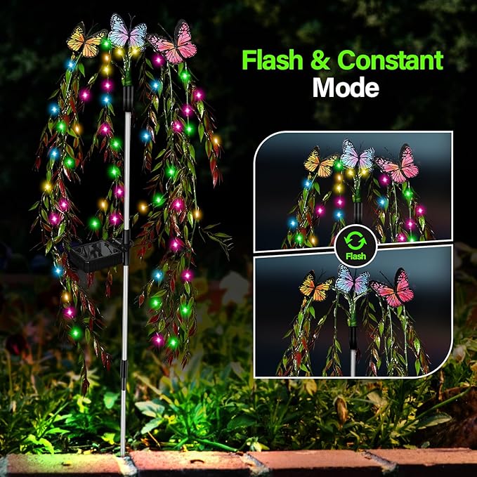 Solar Garden Lights Outdoor Decorative Waterproof, 69LED Swaying Tree Solar Lights for Outside, Butterfly Flower Lights Solar Power Yard Decor for Pathway Patio Lawn Decorations