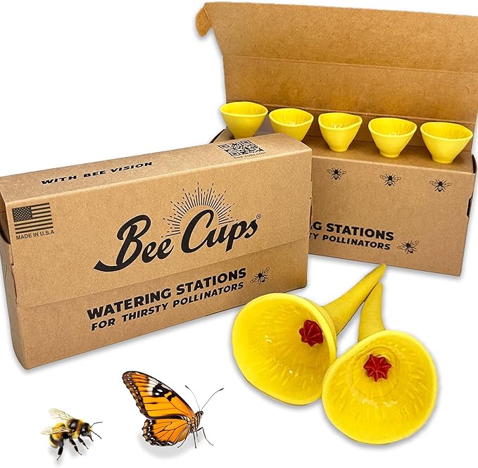 5 Pack, Bee Watering Station, 100% Handmade Porcelain, Bee and Butterfly Feeder for Garden, Outdoor Feeder for Thirsty Pollinators, Plastic Free, Bee Attracting Glaze (5, Bees Knees Yellow)