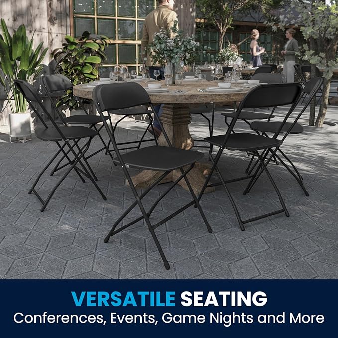 Flash Furniture Hercules Series Plastic Folding Chairs for Parties and Weddings, Stackable Commercial Event Seats with 650-lb. Static Weight Capacity, Set of 2, Black