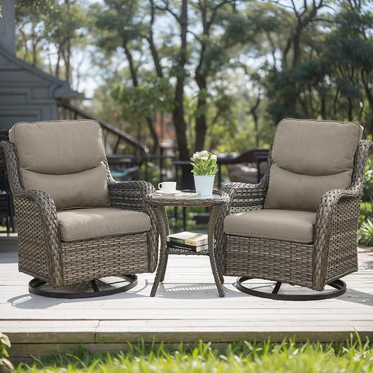HUMMUH High Back Outdoor Swivel Rocker Patio Chairs Set of 2, with 5-Inch Thick Cushions and Side Table,All-Weather Patio Furniture for Porch,Poolside, Deck, and Yard