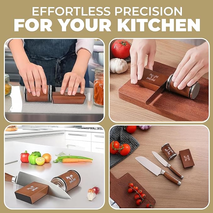 High Carbon Stainless Steel Rolling Knife Sharpener with 400, 1000 & 3000 Replacement Discs - Blunt Knife Sharpening Kit with 15 and 20 Degree Sharpening for Kitchen & Chef's Knives