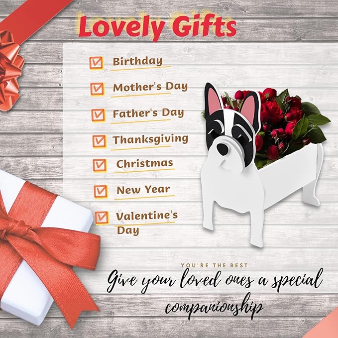 White French Bulldog Dog Planter Plant Pots,Cute Garden Dog Flower Planter,Dog Planters Birthday Gifts for Women,Office,Indoor/Outdoor Decor（9.45 * 6.3 * 13.35in）