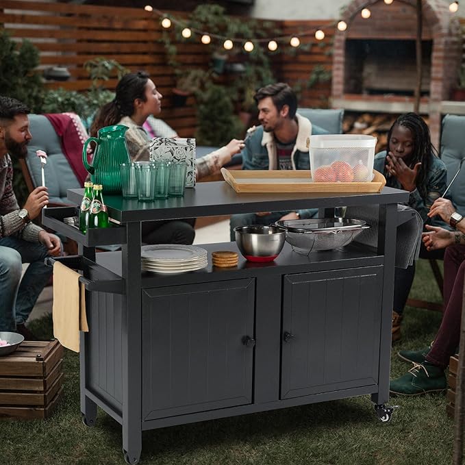 Kozyard BBQ Grill Storage Cart/Bin, Grill Carts Outdoor Storage Cabinet with Wheels, Cooking Prep BBQ Table for Patio Island Home Party Bar (Grey)