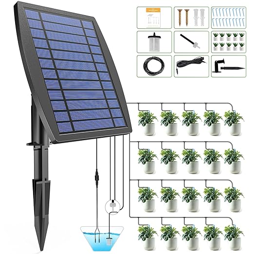 IPOW Upgrade 12 Timer Modes Supports 30 Pots 100% Anti-Siphoning Solar Irrigation System Automatic Watering System for Balcony, Indoor & Outdoor Plants, Garden, and Potted Plants