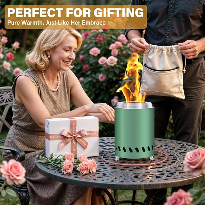 HGD 8.0 x 5.5 in Small Tabletop Fire Pit, Portable Mini Smokeless Table Top Firepit, Low Smoke Camping Stove for Outdoor & Patio, Fueled by Pellets or Wood, with Travel Bag, Stainless Steel, Green