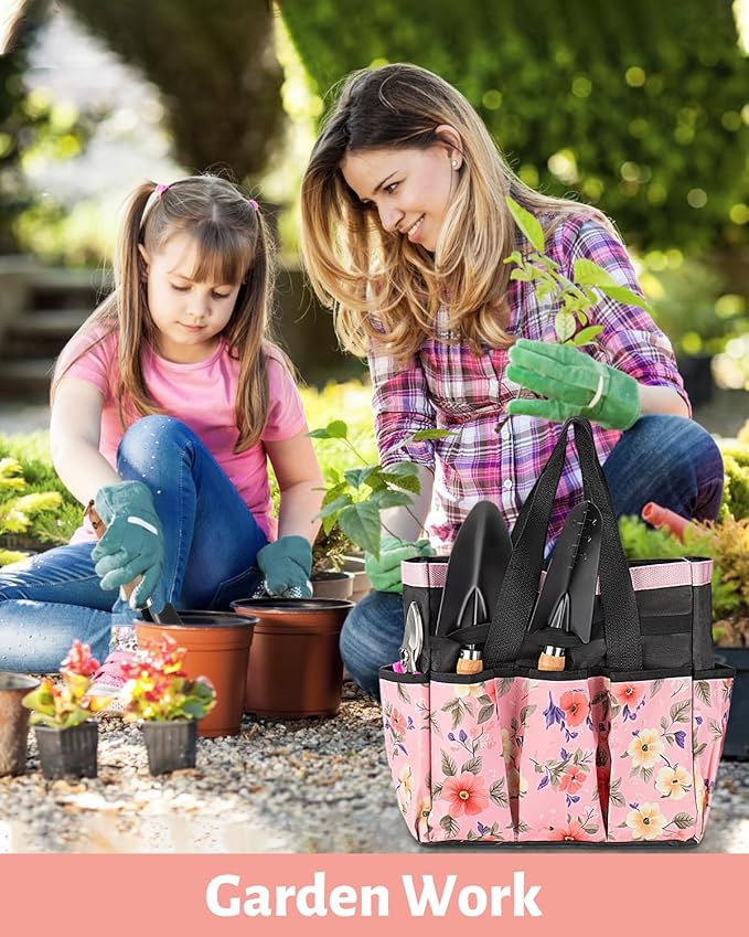 Pink Gardening Tools, Garden Tool Set for Women, 5 Piece Womens Gardening Kit with Garden Hand Tools Pink Floral Garden Bag,Gardening Gifts for Wife (5-Piece Pink)