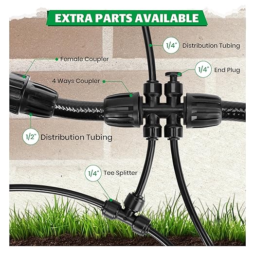 Bonviee 40-Pack Drip Irrigation Emitters, 1/4" Push-to-Connect Irrigation Stakes – Adjustable 360° Water Saving Garden Sprinklers for Potted Plants, Lawn, Vegetable Beds