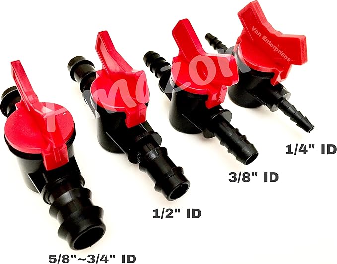 2PK of 3/8" ID PVC Ball Valves Hose Barb Connectors (3/8” ID) for Drip Irrigation Hoses and Aquariums [Various