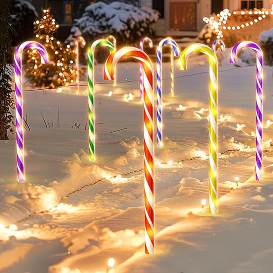 WeGuard 10PK Christmas Candy Cane Pathway Lights Outdoor Decorations 21" 8 Lighting Modes Flashing Waterproof Outdoor Lighted Christmas Decor for Garden Yard