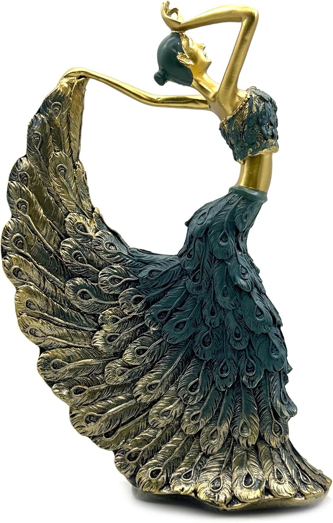 XINDAM Elegant Peacock Art Figurine Dancer Statue Decorative Home & Office Figurines Home Office Display Craft Living Room Decor Ornaments for Tabletop