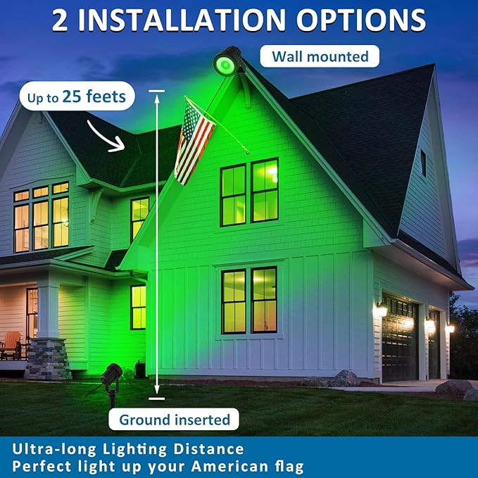 T-SUNUS Halloween Green Solar Spot Lights Garden Landscape Spotlights Outdoor IP65 Waterproof 9.8ft Cable Separated Panel 2 Modes Auto On/Off for Christmas Tree Pond Statue Graveyard St. Patrick's Day