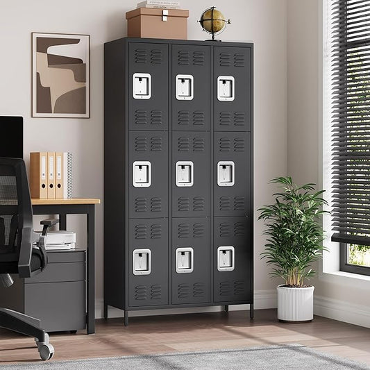 9 Doors Employee Lockers for Office, Metal Sorage Locker Combination, Lockable Employees Metal Locker With Door, Industrial Storage Lockers for Home, School, Gym