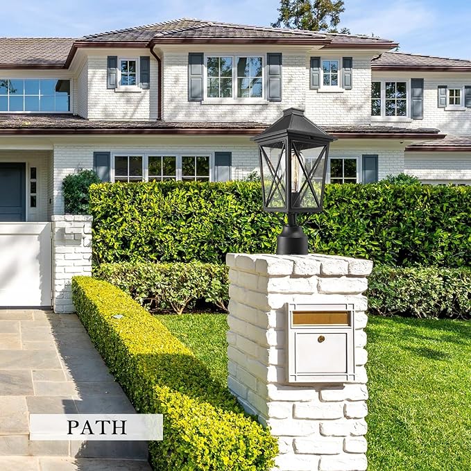 Darkaway Outdoor Post Lights, Aluminum Exterior Post Lantern Light Fixture with Seeded Glass, E26 Socket Fence Pole Deck Lighting for Garden Patio Pathway