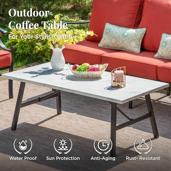Patio Furniture Set 4 pcs, Metal Outdoor Patio Furniture, 3-Seat Sofa, 2 Single Chairs, Coffee Table and 5.75" Extra Thick Cushion, Conversation Set for Backyard Deck, Red