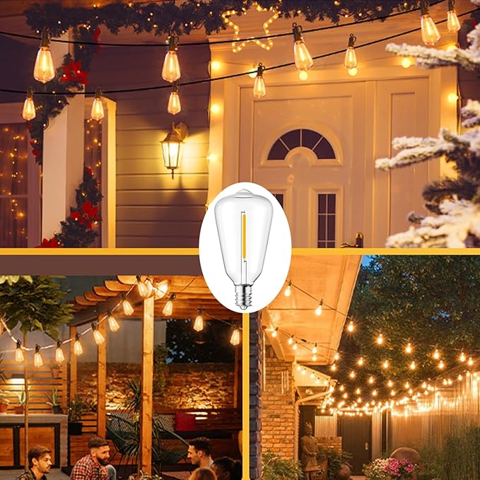 50Ft Outdoor String Lights, ST38 LED Outdoor Patio Lights Waterproof with 27 Edison Bulb (2 Spare), Dimmable Outside Hanging Backyard Lights for Porch Balcony Deck Garden Party Xmas Decor