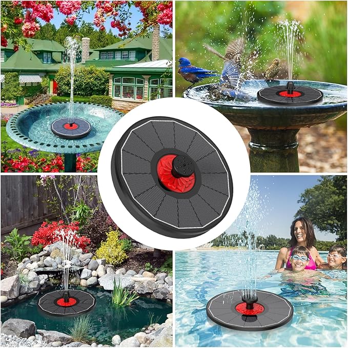 Solar Fountain with Red Flower - Attract Birds - Upgrade 3.5W Solar Bird Bath Fountains, Solar Powered Water Feature Fountain Pump with 7 Nozzles for Hummingbirds, Garden, Pool, and Pond