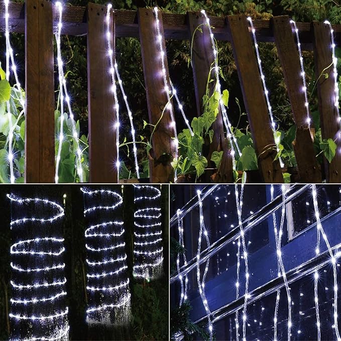 100ft LED Rope Lights Outdoor, 720 LED Connectable and Flexible Tube Lights with 8 Modes, Waterproof LED Rope Lighting for Garden, Patio, Pool, Bedroom, Party, Indoor Outdoor Decoration (White)