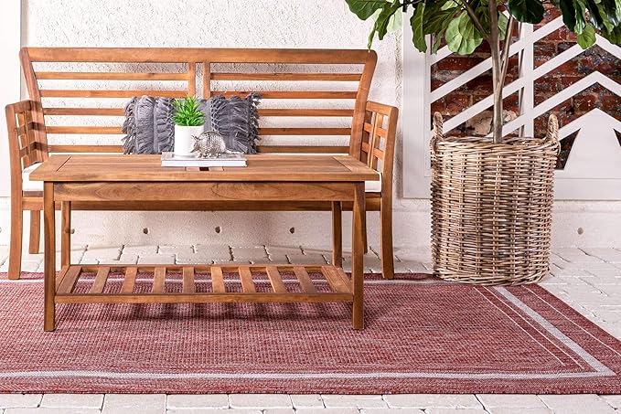 Unique Loom Outdoor Border Collection Area Rug - Soft Border (7' 1" x 10' Rectangle, Rust Red/ Ivory)