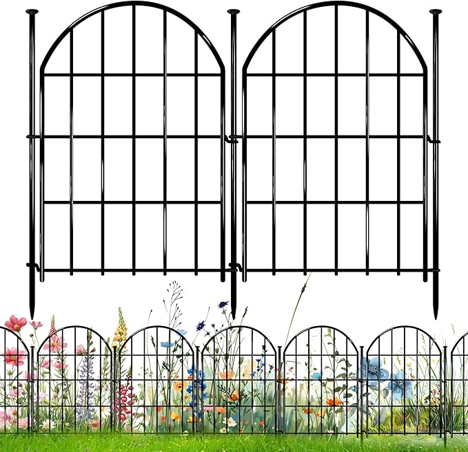 26 Pack Decorative Garden Fence, 22in X 28ft Arched No Dig Fence Border, Garden Edging Border, Rustproof Metal Animal Barrier with Ground Stake for Dog, Rabbit, Outdoor Yard Patio Decor