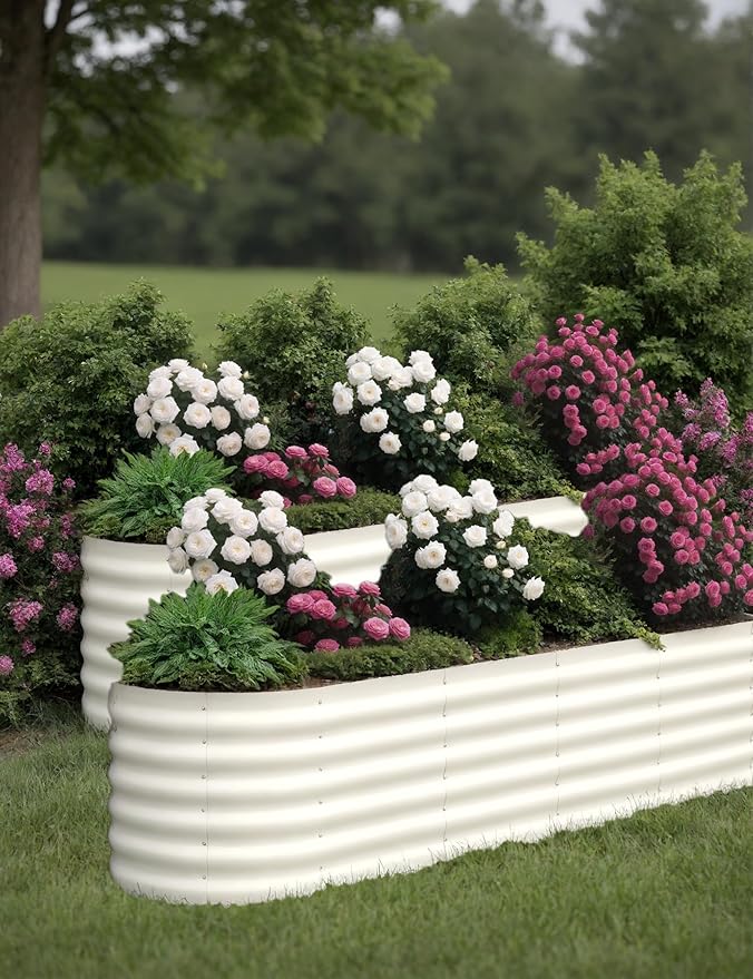 2 Pcs Raised Garden Beds Outdoor 8x2x1.5ft - Galvanized Steel Planter Box for Vegetables, Flowers, Rust-Resistant Garden Box, Easy Assembly Raised Beds, Durable Planters for Outdoor Plants, Beige