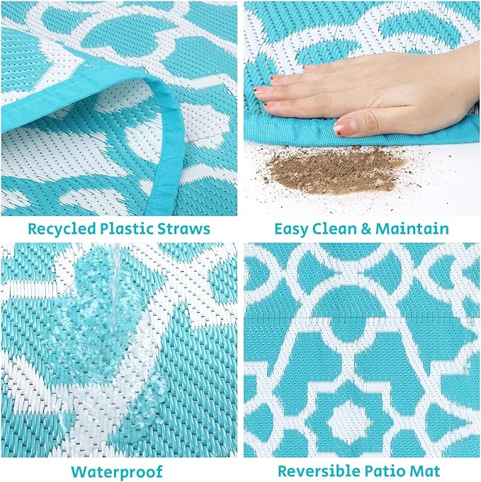 HEBE Outdoor Rug Waterproof 8ft, Plastic Straw Rug Camping Rug, Reversible Outdoor Patio Rugs RV Mat Clearance, Indoor Outside Floor Carpet for Porch,Deck,Camper,Balcony,Backyard