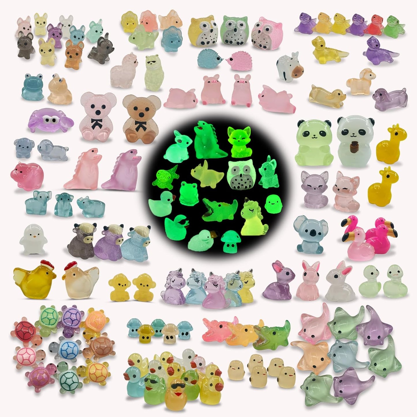 120 Pcs Luminous Mini Resin Animals Tiny Resin Figurines Glow in The Dark Tiny Ducks for Fairy Garden, Miniature Accessories, Crafts, and Decor