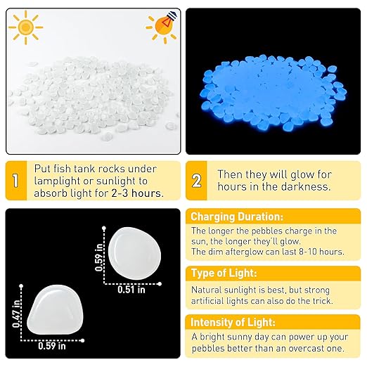 Glow in The Dark Rocks Outdoor Garden Pebbles Stones, 2.2Lbs White Fish Tank Glow Rocks Resin Glowing Pebbles for Garden/Aquarium/Planter/Walkway/Driveway