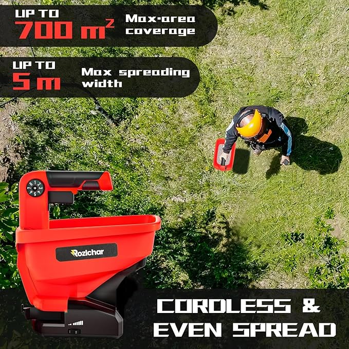Rozlchar Power Spreader Compatible for Milwaukee 18V Battery, Seed Spreader for Year-Round, Covers Up to 5,000 sq. ft.(Tool Only, No Battery)