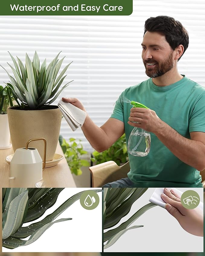 Velener Artificial Outdoor Agave Plants, Light Green Outdoor Faux Plants with Broad Sword-Shaped Leaves, Small Size UV Resistant Fake Agave Plants for Indoor and Outdoor Decor(14 Inch)-2 Pack