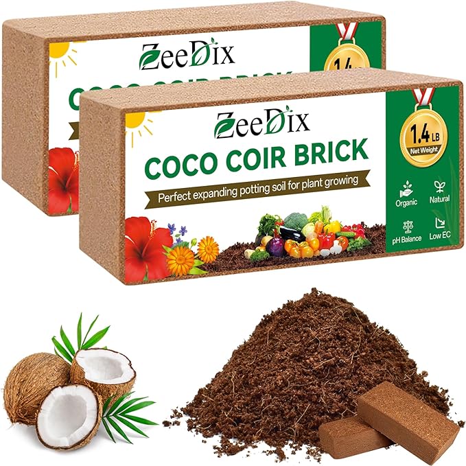 ZeeDix 2 Pcs Coco Coir Brick for Plants- 100% Organic Coconut Coir for Garden Soil & Potting Mix, Low EC and pH Balance, Compressed Coconut Husk Fiber for Seed Starter Soil for Indoor Outdoor Plants