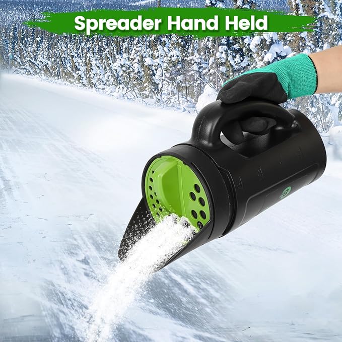 Hand Spreader Shaker, Multiple Adjustable Opening Sizes for All Purpose for Grass Seed, Fertilizer & Earth Food, Snow Salt, Ice and Snow Melt - Up to 80 Oz