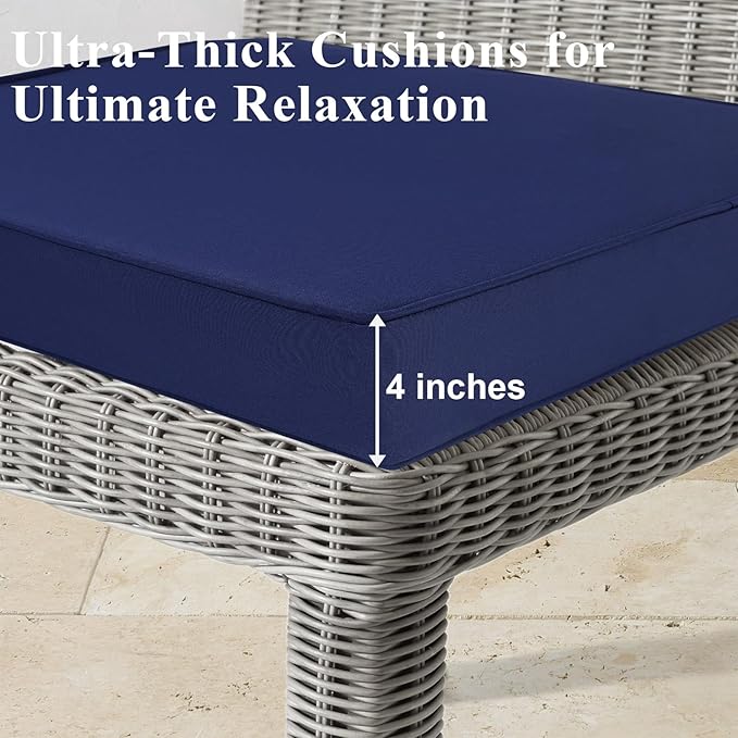 Outdoor Chair Cushions Set of 2 for Patio Furniture 22x22x4 Inch Waterproof Patio Chair Cushion 3 Year Color Fastness Square Elastic Foam Garden Sofa Couch Pads with Ties and Handle,Blue