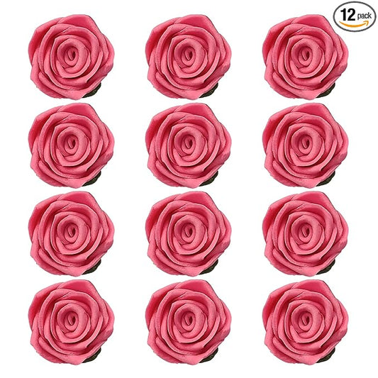 Confect Edible Pink Flamingo Rose Toppers – Edible Roses for Cake Decorating – Vibrant Floral Toppers for Desserts-Vegan, Gluten-Free, Nut-Free, Soy-Free, Dairy-Free, Palm Oil-Free - Pack of 12