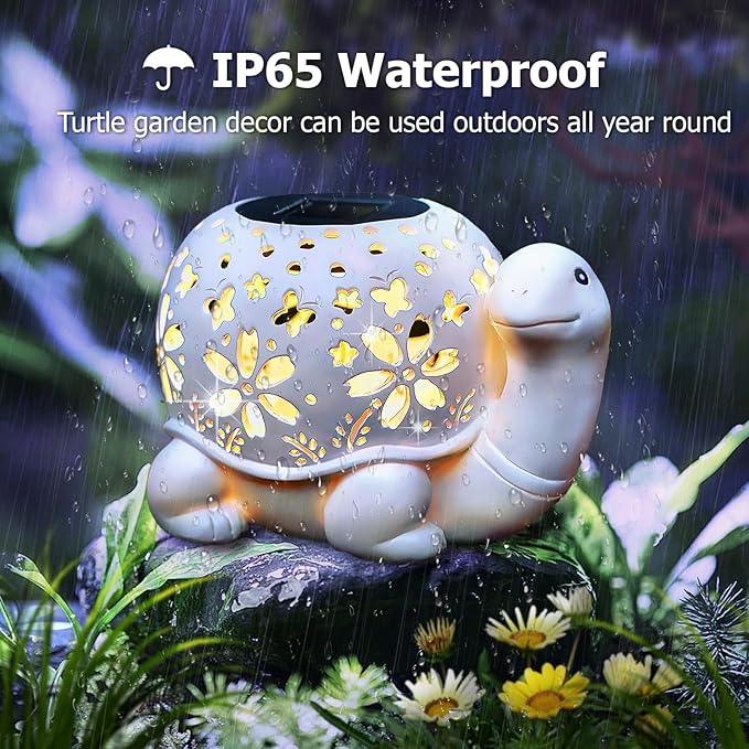 Solar Garden Outdoor Lights, Turtle Outdoor Statues Garden Decor, Solar Lantern with Waterproof Indoor Tortoise Decorations for Patio, Lawn, Yard, Gardening Gifts for Women, Mom, Grandma