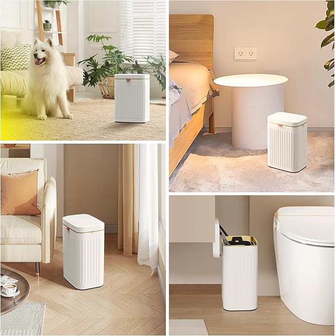 Kitchen Compost Bin Hanging Trash Can with Lid, 2.1 Gallon Stainless Steel Trash Can Compost Bin, Wall-Mount Indoor Kitchen Trash Bin for Cabinet, Under Sink, Bathroom (2.1 Gallon, 8L Ivory White)