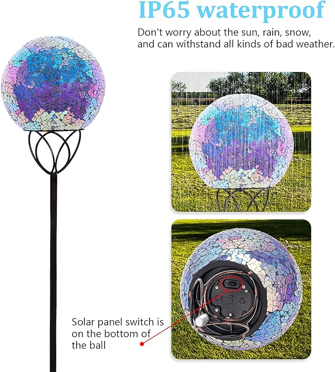 Afirst Solar Outdoor Garden Lights Decorative - Mosaic Solar Stakes Gazing Ball Waterproof Outdoor Lights Stakes for Pathway Yard Lawn Decoration