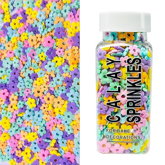 Flower Sprinkles Edible Flowers for Cake Decorating, Mix Sizes Confetti Baking Sugar for Cupcake, Cookie, Donut Dessert Decoration, Wedding Party Chirstmas Supplies