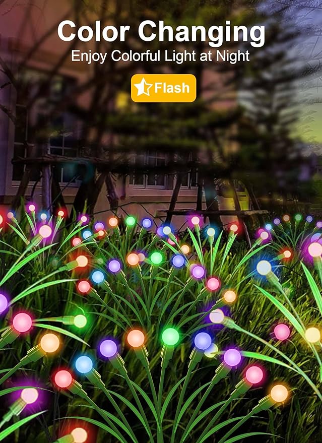 ZGWJ Solar Garden Lights, New Upgraded Solar Swaying Light, Solar Outdoor Lights Firefly Lights for Patio Pathway Outdoor Decor (Colorful, 4 Pack)